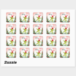 Cute Red Merry Christmas frog Santa Xmas party Square Sticker
