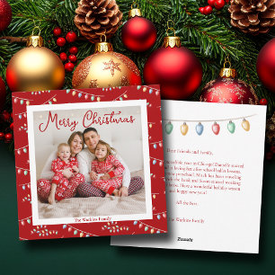 Cute Red Merry Christmas Lights Family Photo Holiday Card