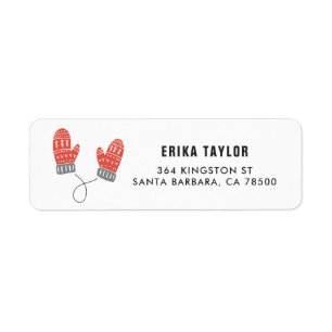 Cute Red Mittens Happy Holidays Personalized Label
