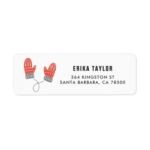 Cute Red Mittens Happy Holidays Personalized Label