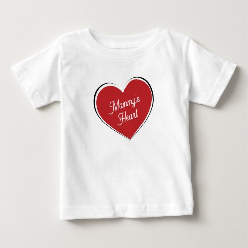 Cute Red Mommys Heart Personalized Script Text Baby T_Shirt