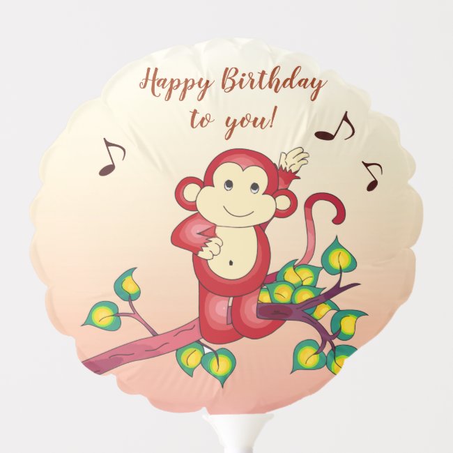 Cute Red Monkey Animal Birthday Balloon