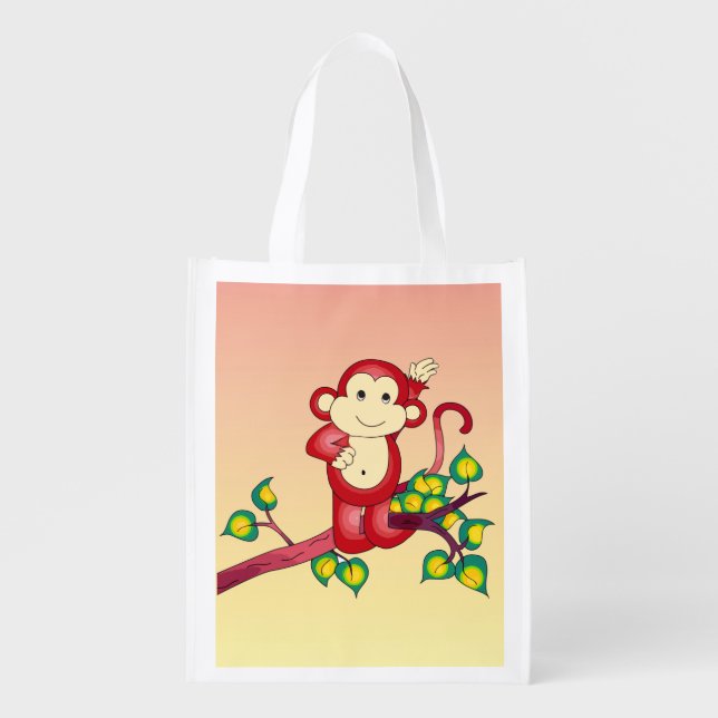 Cute Red Monkey Animal Reusable Grocery Bag (Front)
