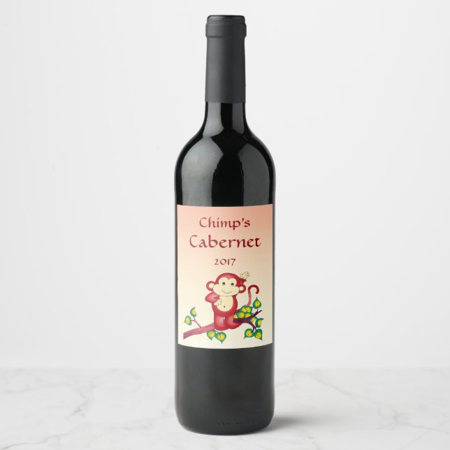 Cute Red Monkey Wine Label (Front)