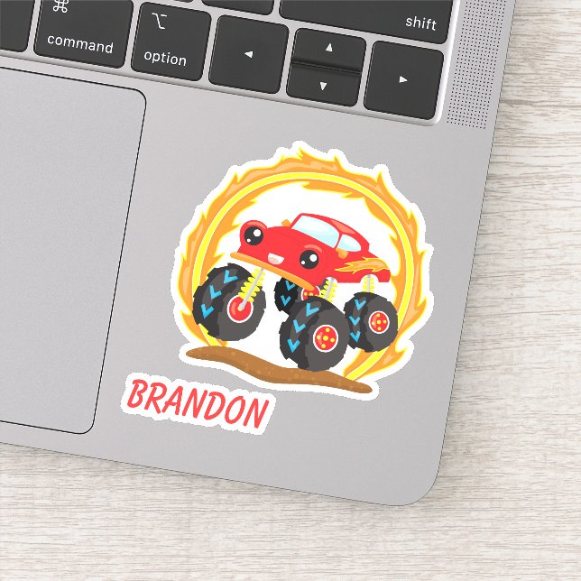 Cute Red Monster Truck Kids Sticker (Detail)