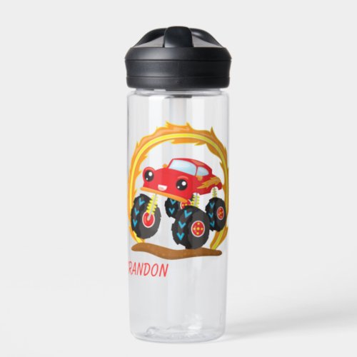 Cute Red Monster Truck Kids Water Bottle