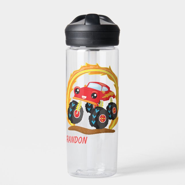 Cute Red Monster Truck Kids Water Bottle (Front)