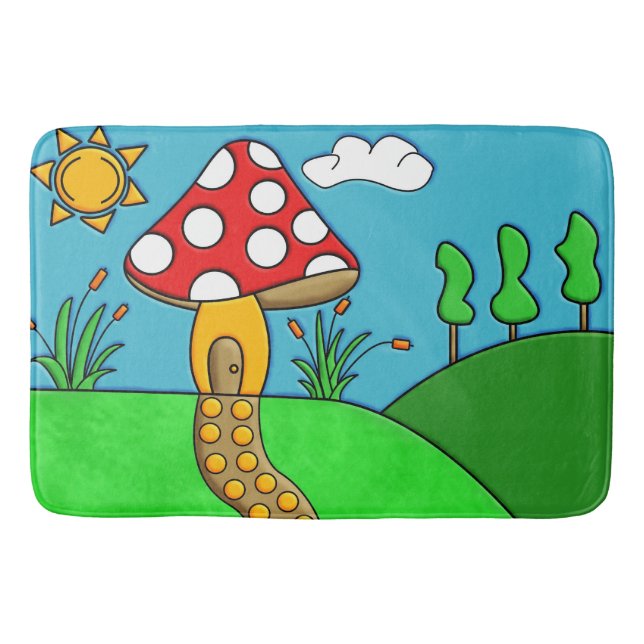 cute red mushroom bath mat (Front)