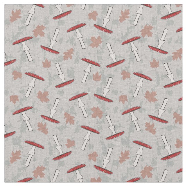 Cute Red Mushroom Fungi Pattern Fabric (Close Up)