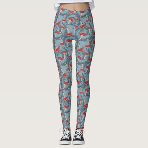 Cute Red Mushroom Fungi Pattern Leggings