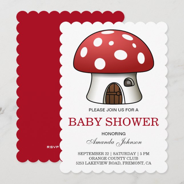 Cute Red Mushroom House Baby Shower Invitation (Front/Back)