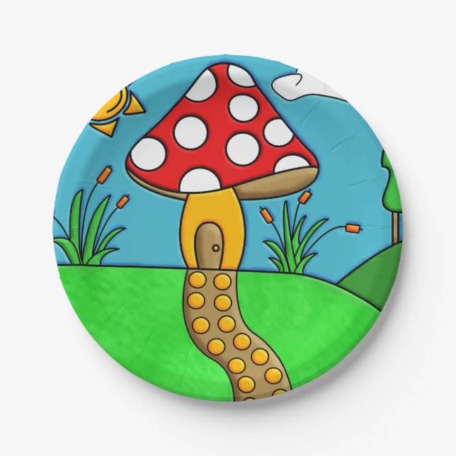 cute red mushroom paper plates (Front)