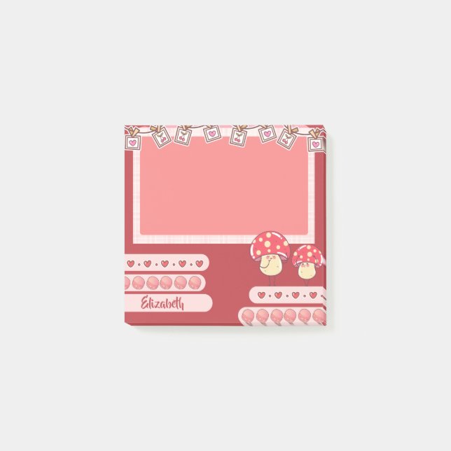 Cute Red Mushroom Personalized Custom Post-it Notes (Front)
