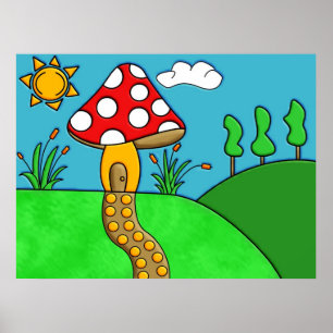 cute red mushroom poster
