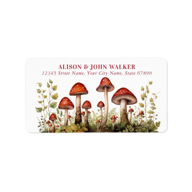 Cute Red Mushrooms Address Labels (Front)