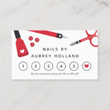 Cute Red Nail Artist Tools Loyalty Card