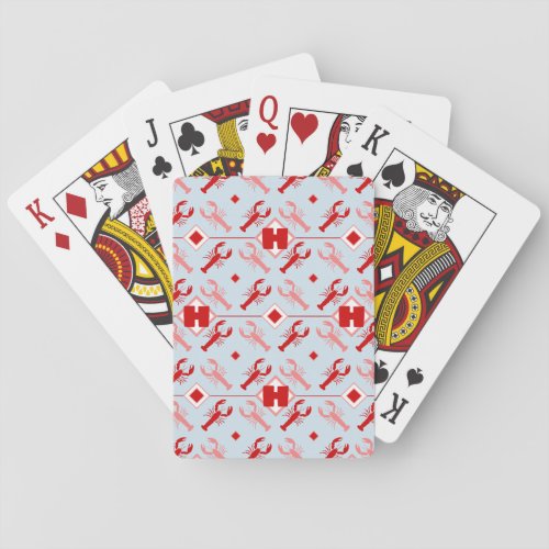 Cute Red Nautical Monogram  Lobster Sea Life Playing Cards