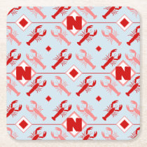 Cute Red Nautical Monogram &amp; Lobster Sea Life Square Paper Coaster