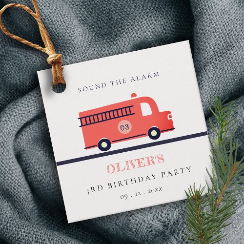 Cute Red Navy Fire Truck Engine Any Age Birthday Favor Tags