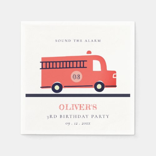 Cute Red Navy Fire Truck Engine Any Age Birthday Napkins