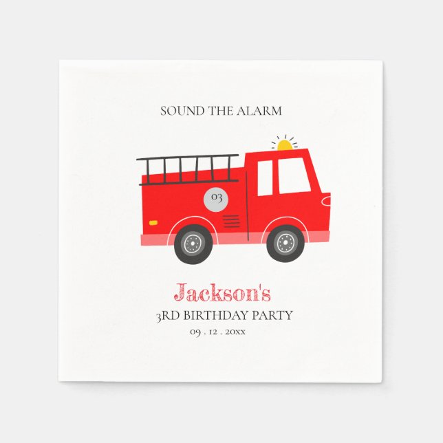 Cute Red Navy Fire Truck Engine Any Age Birthday Napkins (Front)