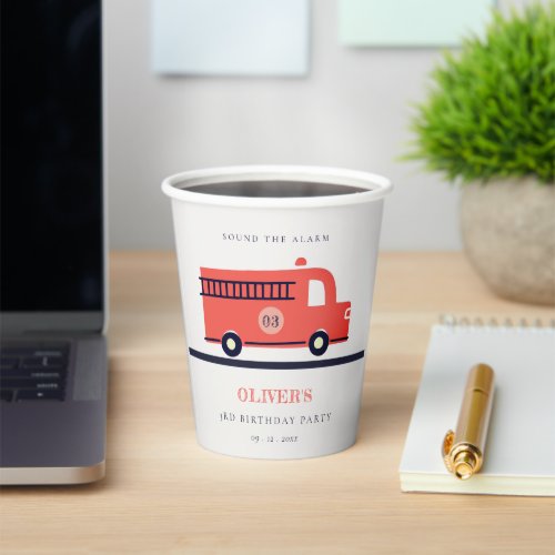 Cute Red Navy Fire Truck Engine Any Age Birthday Paper Cups