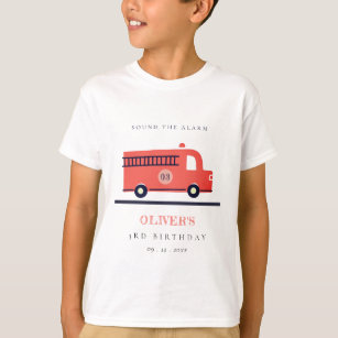 Cute Red Navy Fire Truck Engine Any Age Birthday T-Shirt