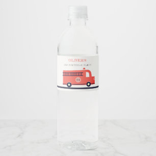 Cute Red Navy Fire Truck Engine Any Age Birthday Water Bottle Label