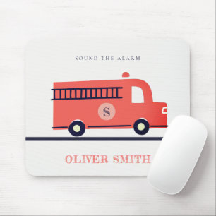 Cute Red Navy Fire Truck Engine Monogram Boys Mouse Pad