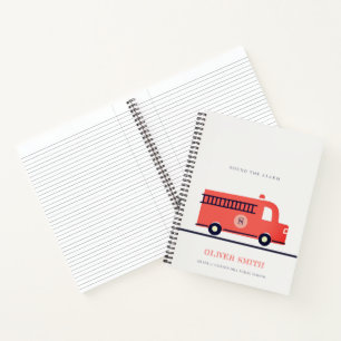 Cute Red Navy Fire Truck Engine Monogram Boys Notebook