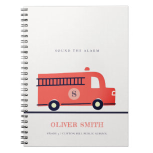 Cute Red Navy Fire Truck Engine Monogram Boys Notebook