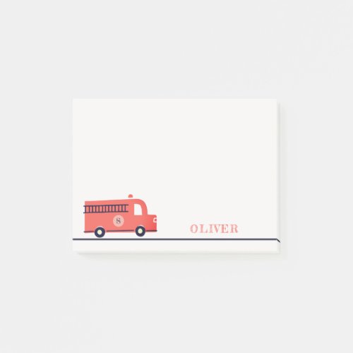 Cute Red Navy Fire Truck Engine Monogram Boys Post_it Notes