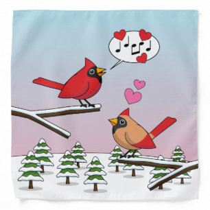 Cute Red Northern Cardinals Love Winter Landscape Bandana
