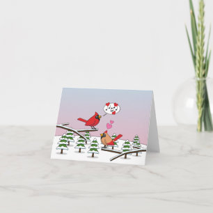 Cute Red Northern Cardinals Love Winter Landscape Card