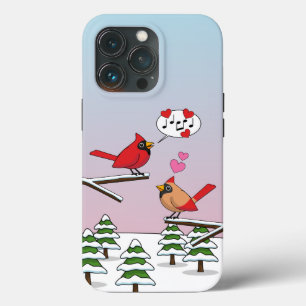 Cute Red Northern Cardinals Love Winter Landscape iPhone 13 Pro Case