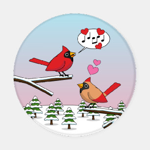 Cute Red Northern Cardinals Love Winter Landscape Coaster Set