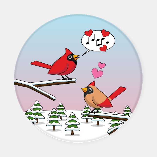 Cute Red Northern Cardinals Love Winter Landscape Coaster Set (Single)