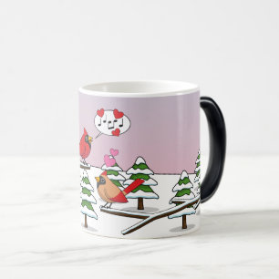 Cute Red Northern Cardinals Love Winter Landscape Color Morph Mug
