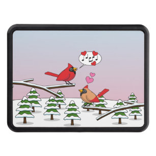 Cute Red Northern Cardinals Love Winter Landscape Hitch Cover