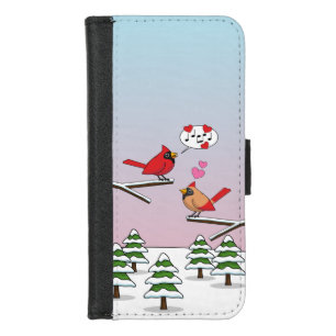 Cute Red Northern Cardinals Love Winter Landscape iPhone 8/7 Wallet Case