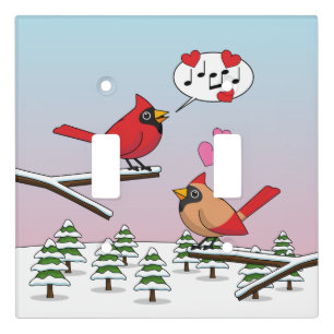 Cute Red Northern Cardinals Love Winter Landscape Light Switch Cover