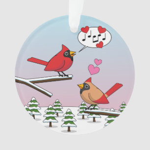Cute Red Northern Cardinals Love Winter Landscape Ornament
