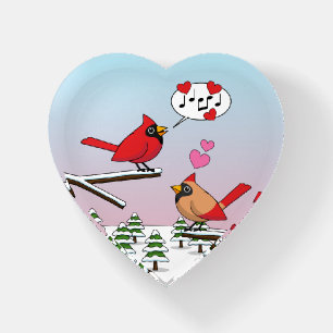 Cute Red Northern Cardinals Love Winter Landscape Paperweight