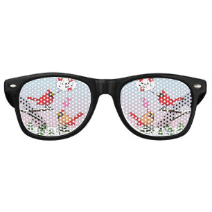Cute Red Northern Cardinals Love Winter Landscape Retro Sunglasses