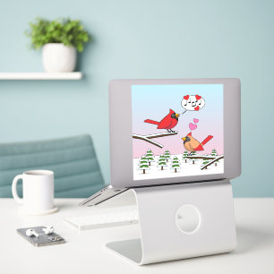 Cute Red Northern Cardinals Love Winter Landscape Sticker