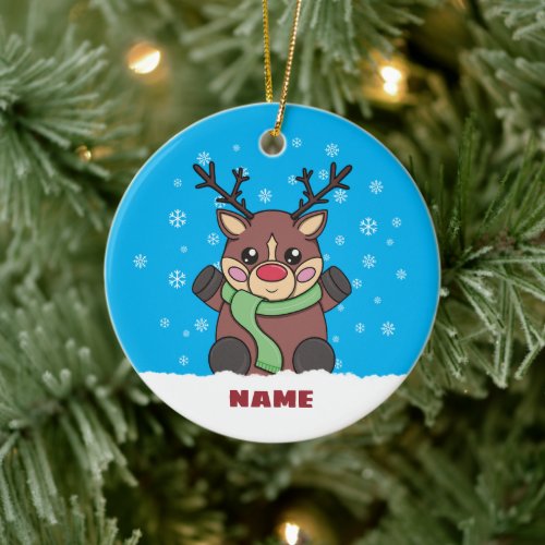 Cute Red Nose Reindeer Christmas Ceramic Ornament