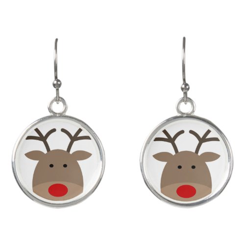 Cute red nose reindeer Christmas earrings