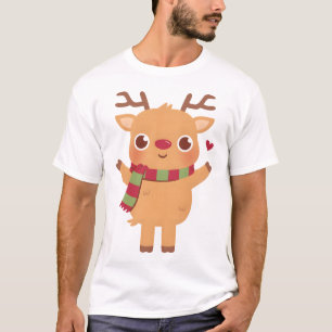 Cute Red Nose Reindeer with Striped Scarf T-Shirt