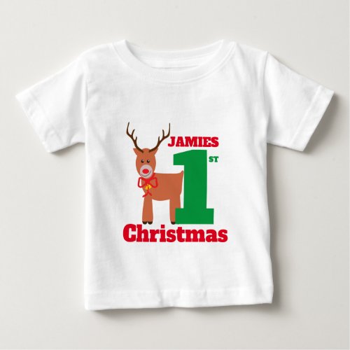 Cute Red Nosed Reindeer Babys First Christmas Baby T_Shirt