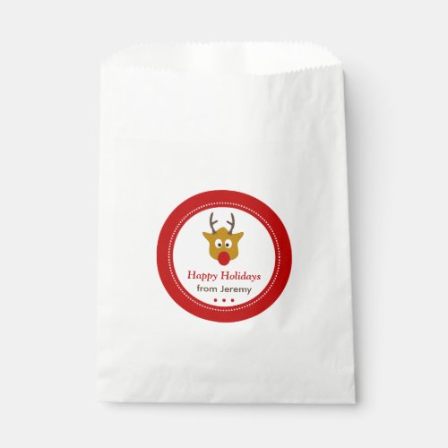 Cute Red Nosed Reindeer Christmas Gift Favor Bag